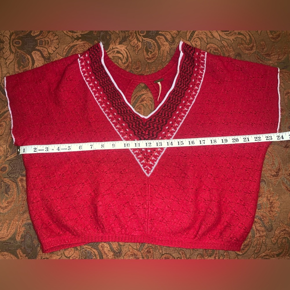 Free People Ruby Red Oversized Pullover V Neck Pr… - image 5